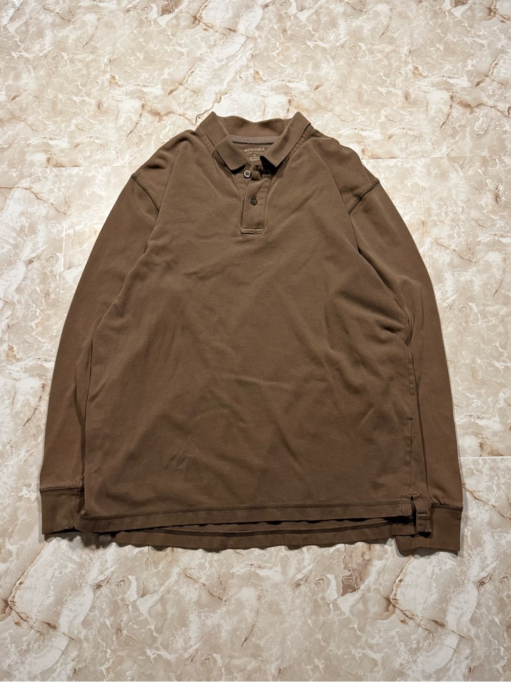 Sonoma Men's Long-Sleeve Polo in Olive Brown